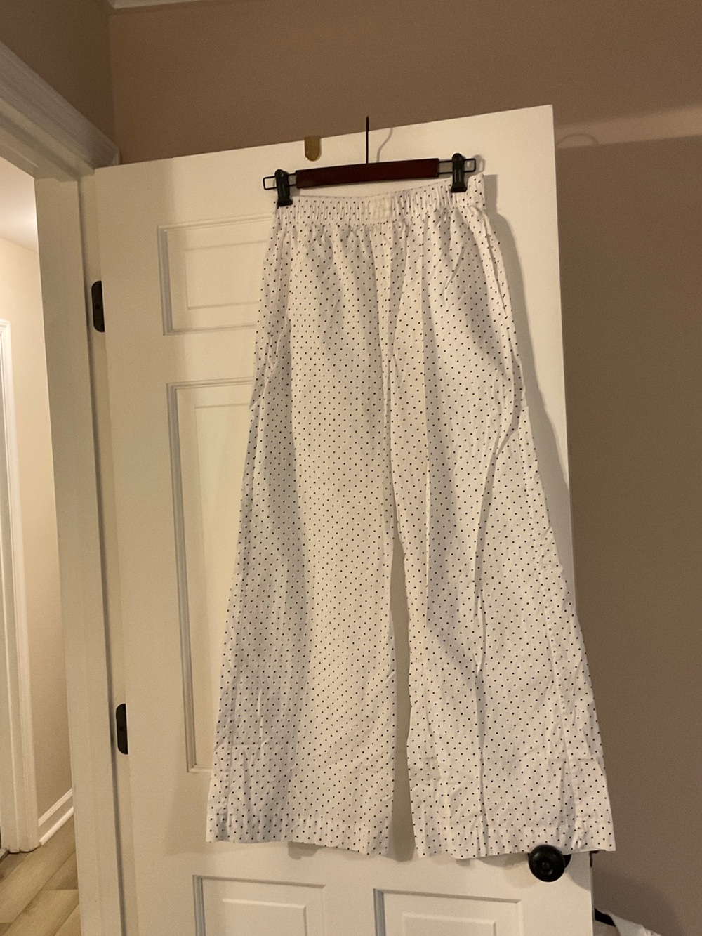 J. Crew White Wide-Leg Polka Dot pants